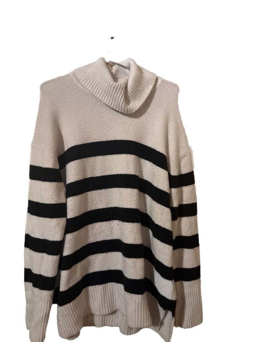 Nine West Striped Turtleneck Sweater White Black Size M
